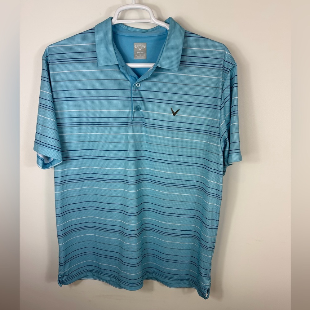 Callaway Light Blue Striped Polo Shirt